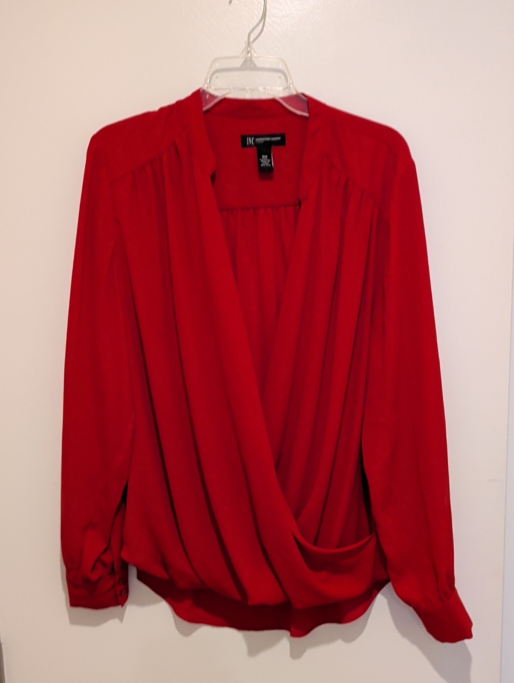 INC International Concepts Red Draped Faux-Wrap Blouse